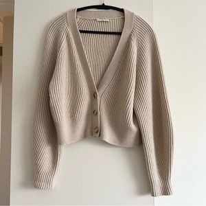Babaton Irving Cream Ribbed Merino Wool Cardigan Size Large